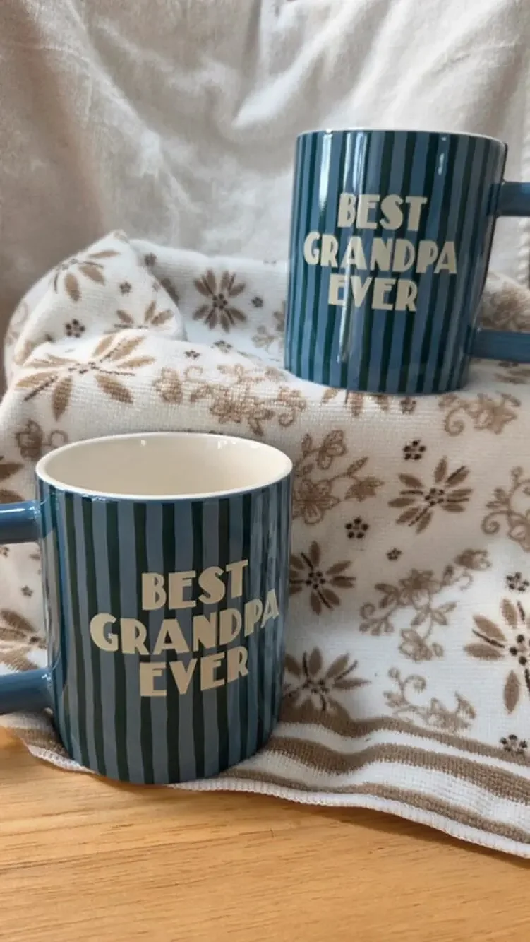 Best Grandpa Ever Stoneware Coffee Mug Set of 2 Blue Striped Target Gift New